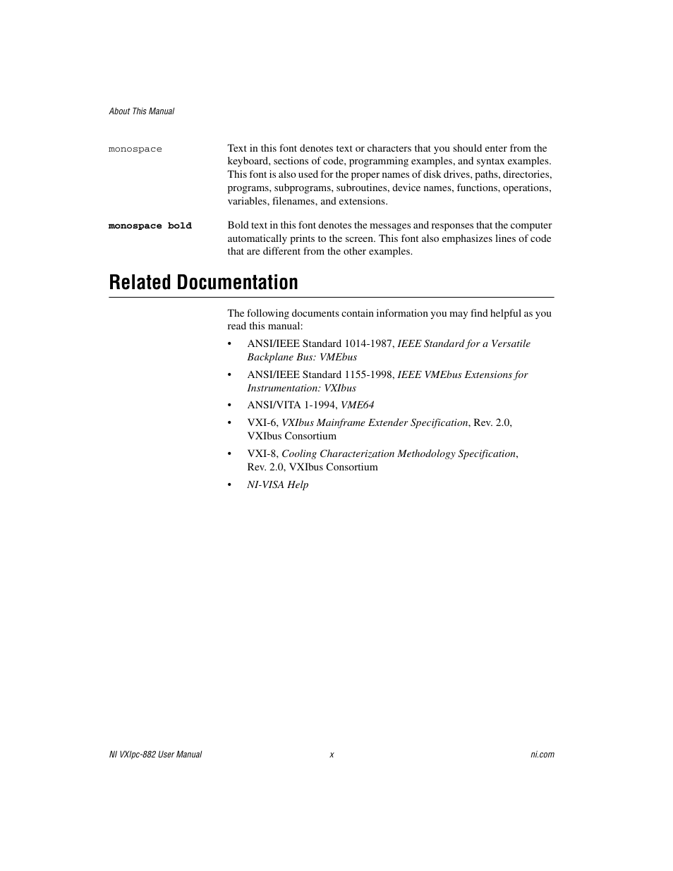 Related documentation | National Instruments NI VXIpc-882 User Manual | Page 10 / 106