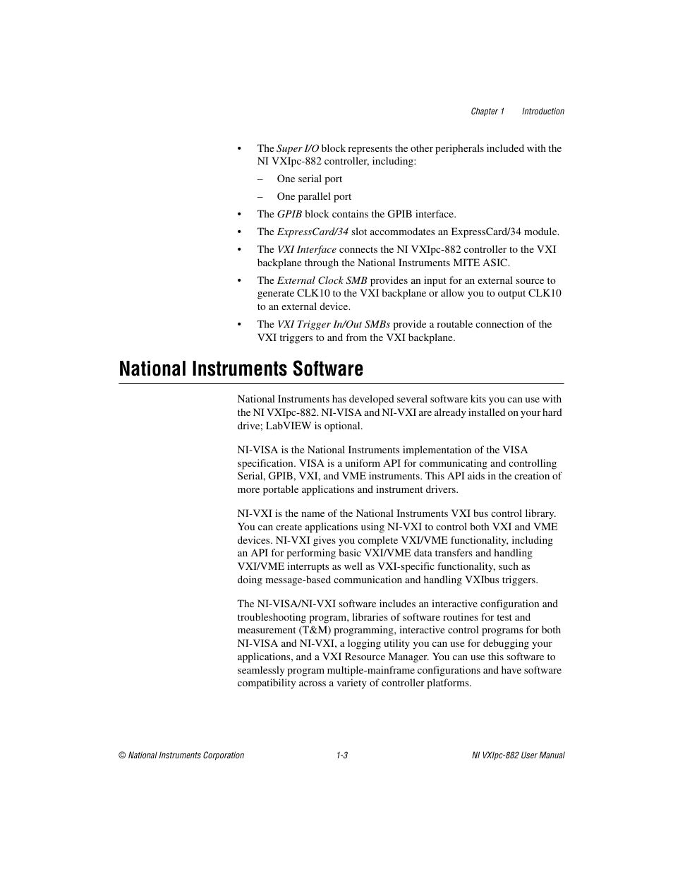 National instruments software, National instruments software -3 | National Instruments NI VXIpc-882 User Manual | Page 13 / 106