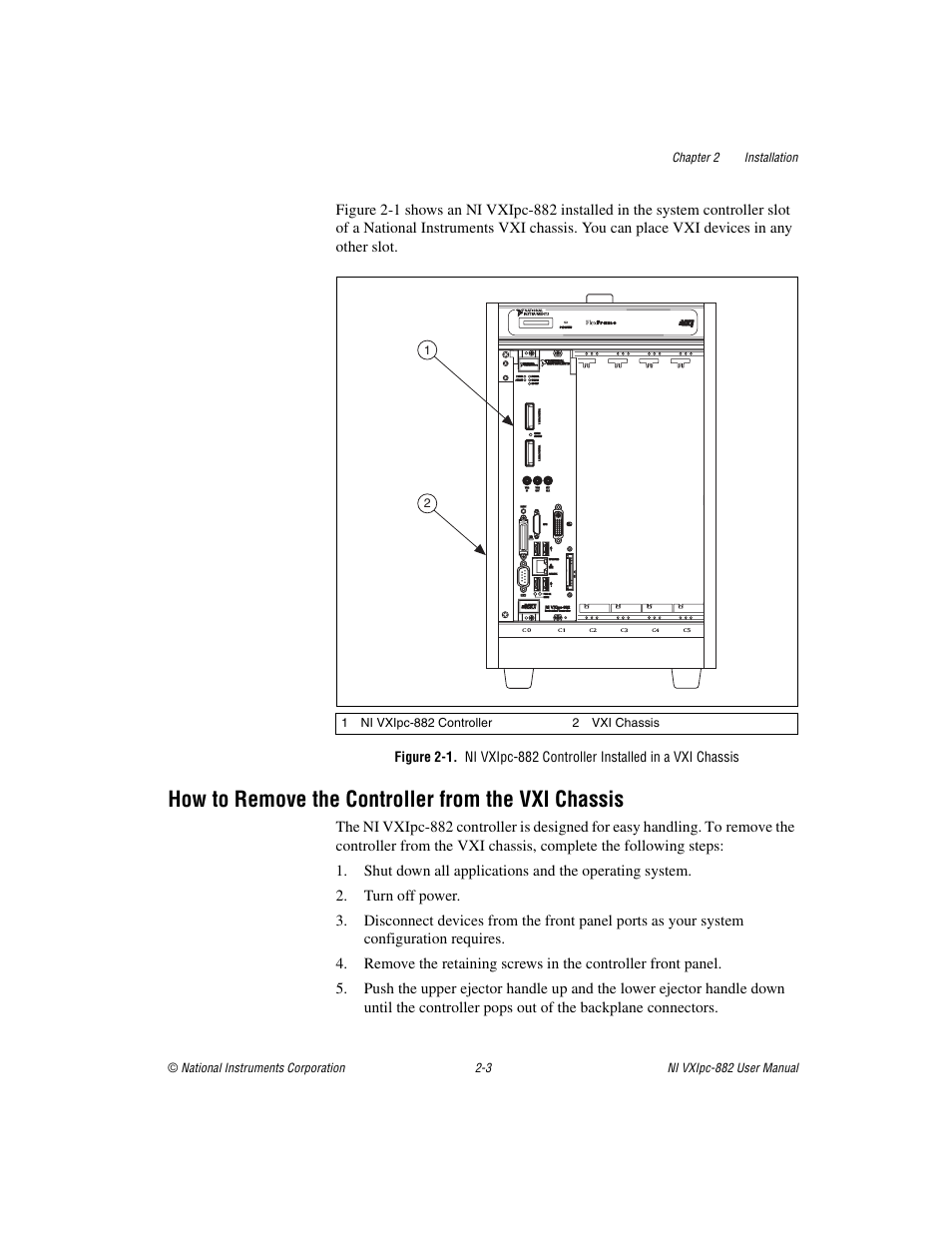 How to remove the controller from the vxi chassis | National Instruments NI VXIpc-882 User Manual | Page 17 / 106