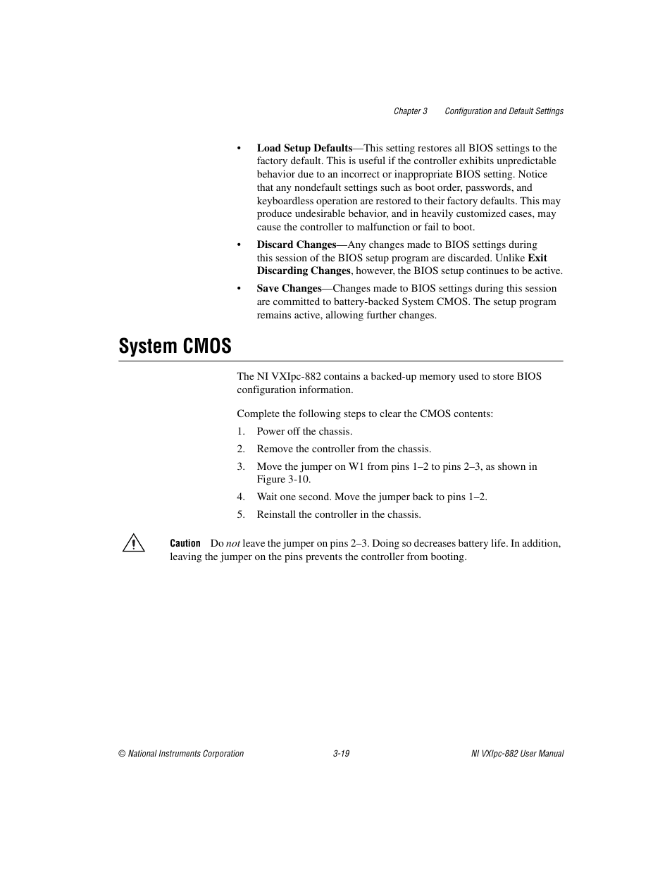 System cmos, System cmos -19, Sect | National Instruments NI VXIpc-882 User Manual | Page 40 / 106