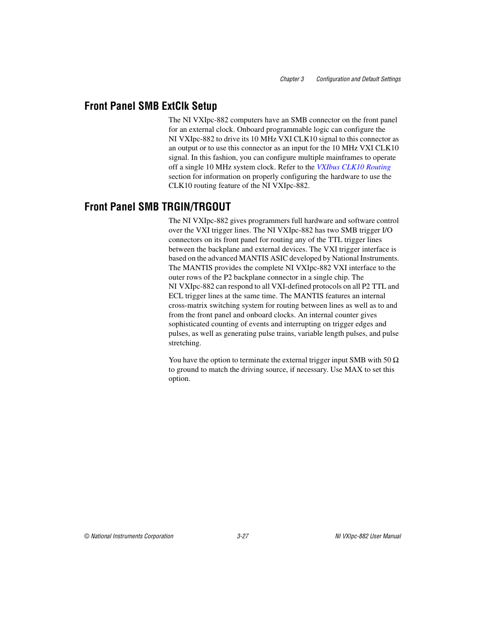 Front panel smb extclk setup, Front panel smb trgin/trgout | National Instruments NI VXIpc-882 User Manual | Page 48 / 106