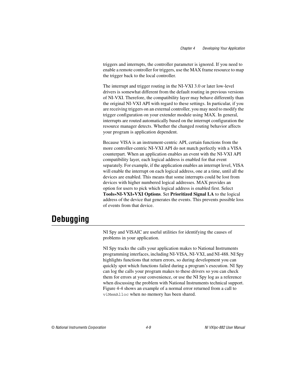 Debugging, Debugging -9 | National Instruments NI VXIpc-882 User Manual | Page 57 / 106