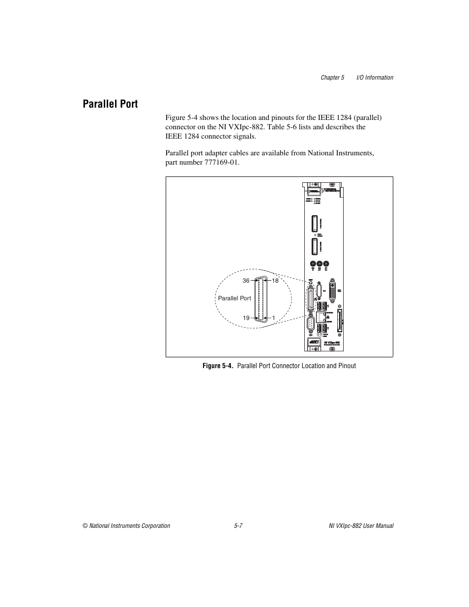 Parallel port, Parallel port -7 | National Instruments NI VXIpc-882 User Manual | Page 65 / 106