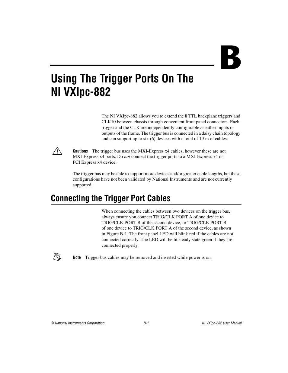 Using the trigger ports on the ni vxipc-882, Connecting the trigger port cables | National Instruments NI VXIpc-882 User Manual | Page 88 / 106