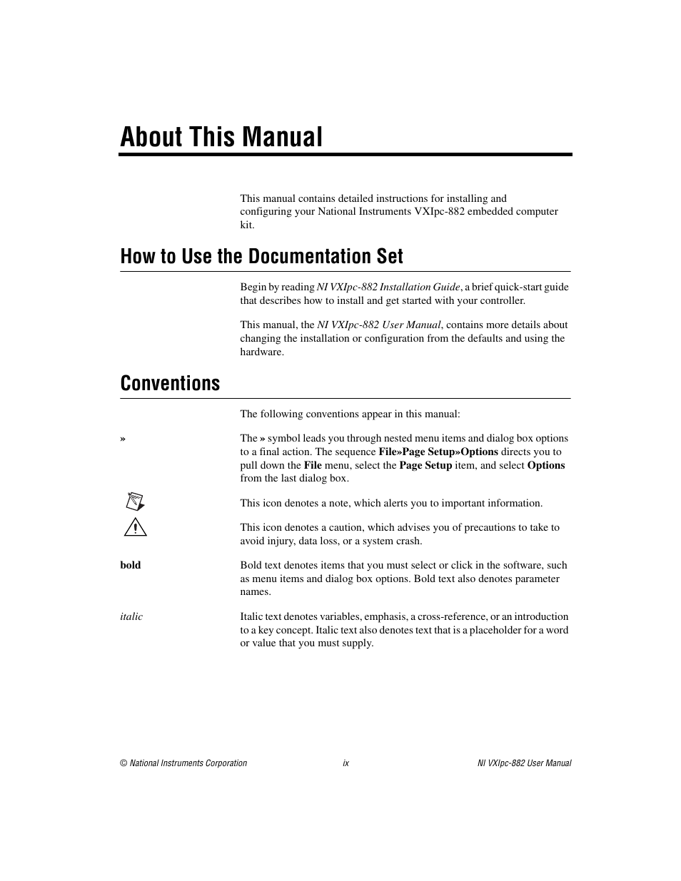 About this manual, How to use the documentation set, Conventions | National Instruments NI VXIpc-882 User Manual | Page 9 / 106