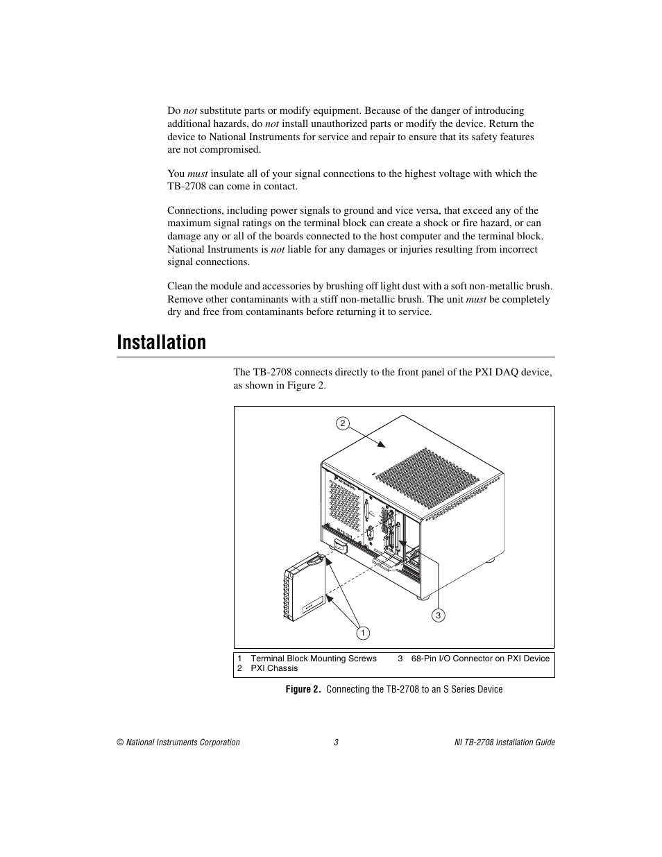 Installation | National Instruments PXI Terminal Block NI TB-2708 User Manual | Page 3 / 12