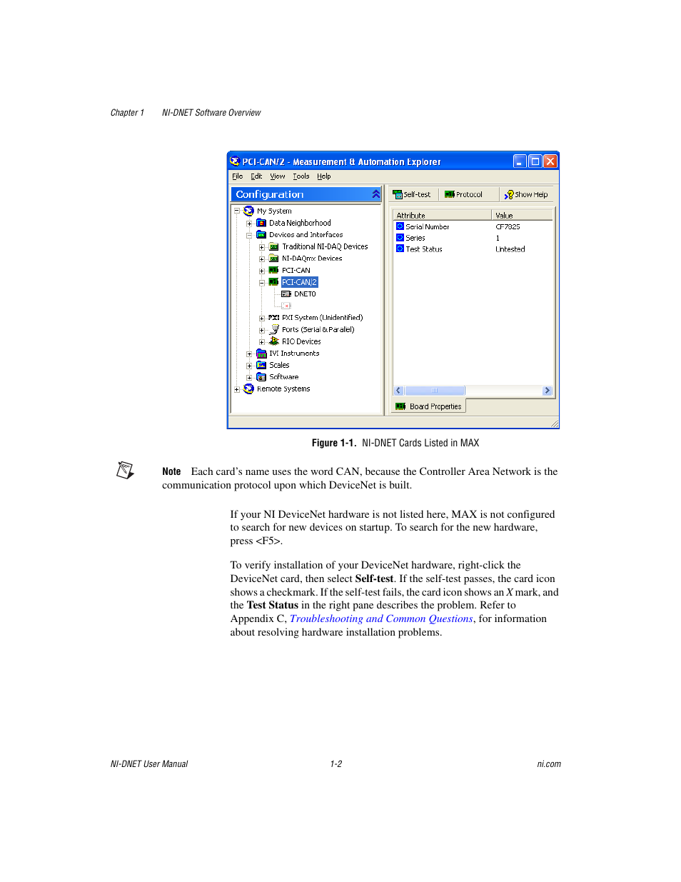 Figure 1-1. ni-dnet cards listed in max | National Instruments NI-DNET User Manual | Page 11 / 86