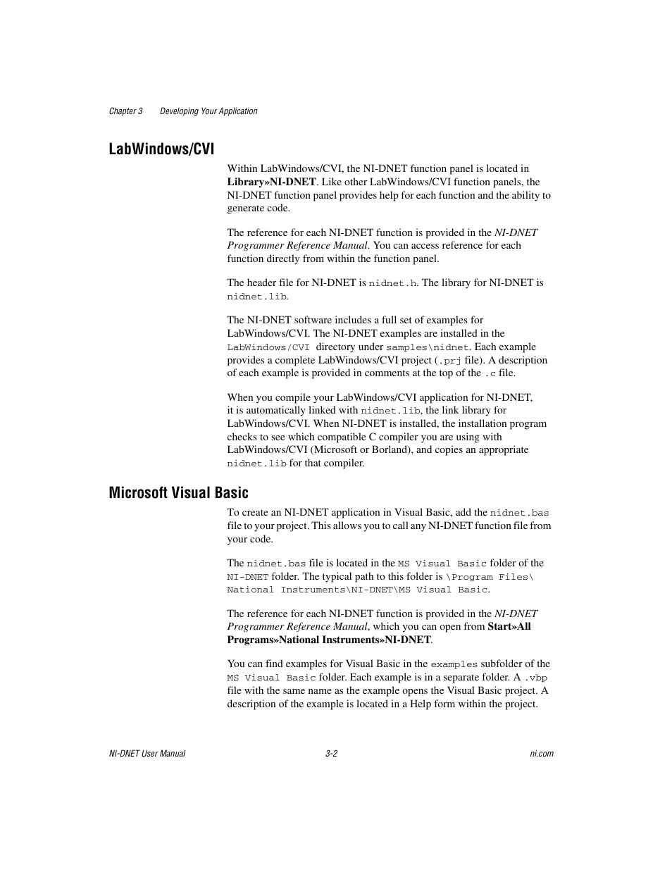 Labwindows/cvi, Microsoft visual basic, Labwindows/cvi -2 microsoft visual basic -2 | National Instruments NI-DNET User Manual | Page 21 / 86