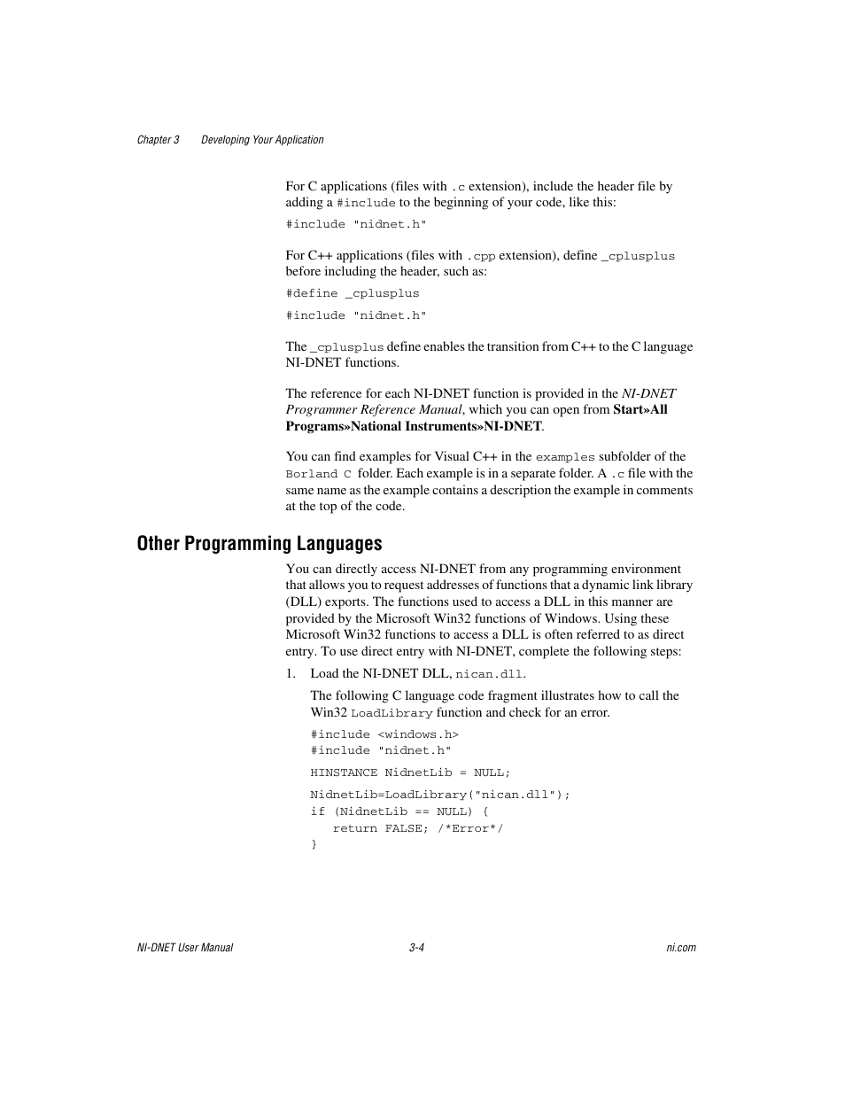 Other programming languages, Other programming languages -4 | National Instruments NI-DNET User Manual | Page 23 / 86