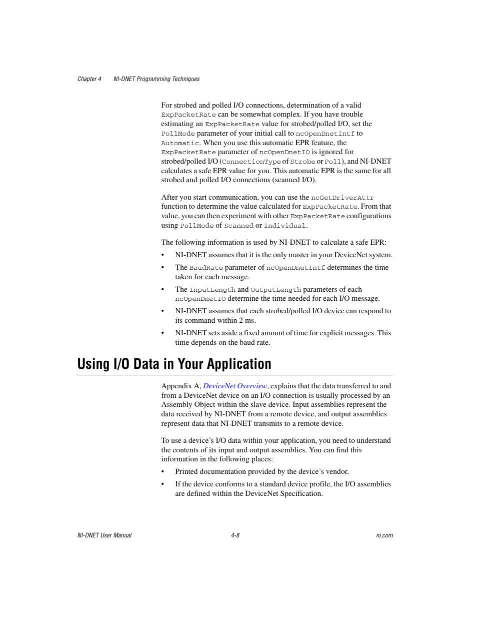Using i/o data in your application, Using i/o data in your application -8 | National Instruments NI-DNET User Manual | Page 39 / 86