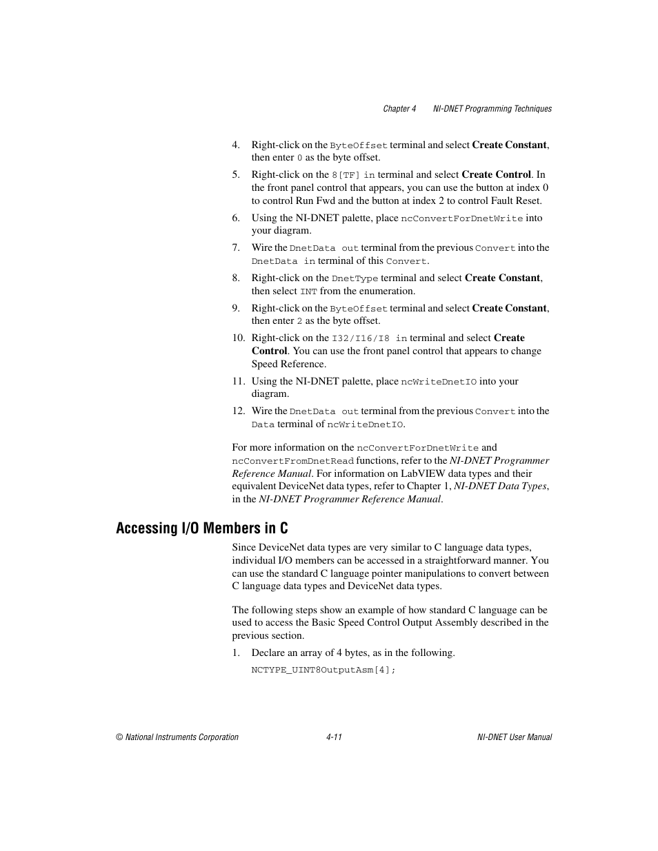 Accessing i/o members in c, Accessing i/o members in c -11 | National Instruments NI-DNET User Manual | Page 42 / 86