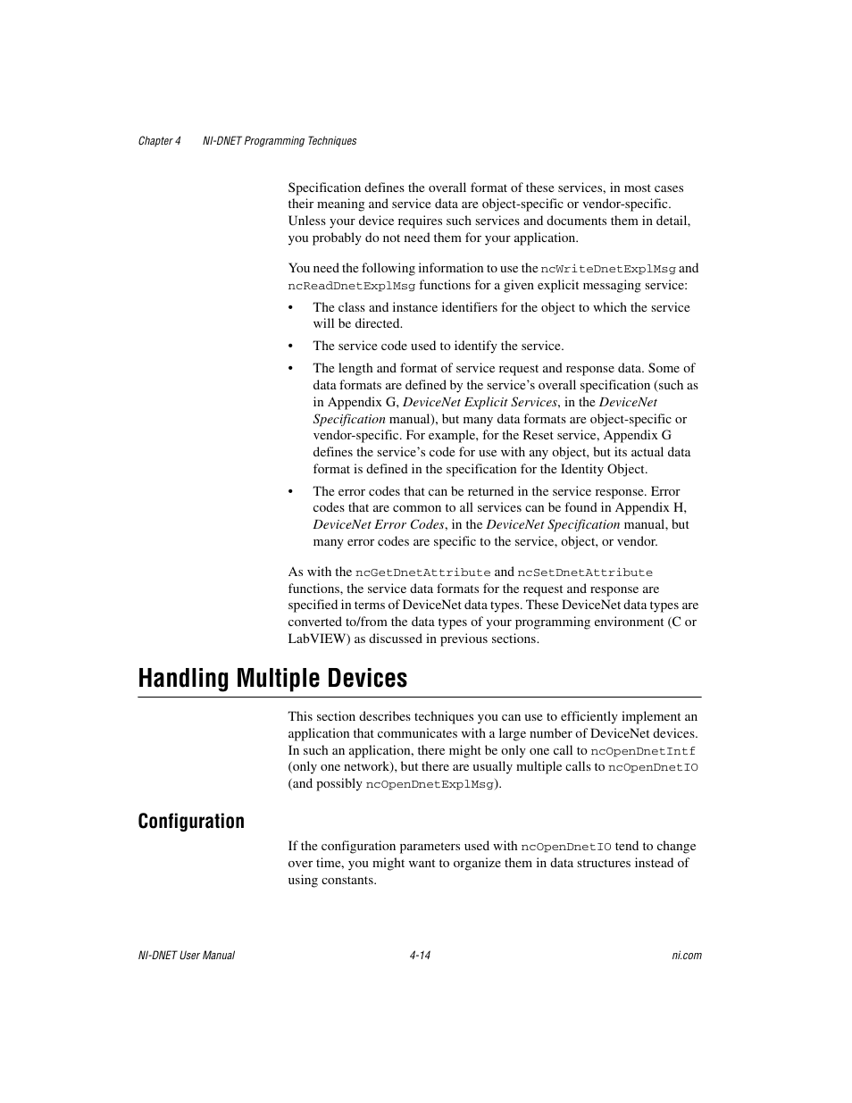 Handling multiple devices, Configuration, Handling multiple devices -14 | Configuration -14 | National Instruments NI-DNET User Manual | Page 45 / 86