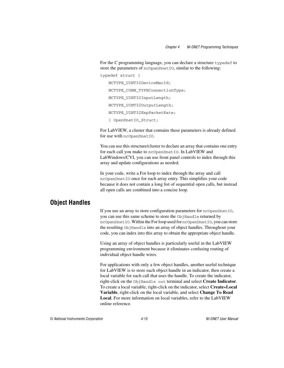 Object handles, Object handles -15 | National Instruments NI-DNET User Manual | Page 46 / 86
