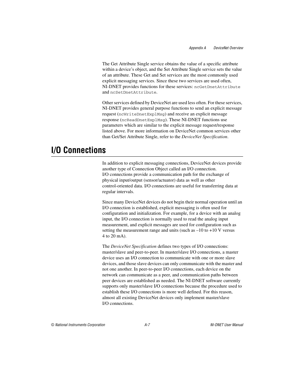 I/o connections | National Instruments NI-DNET User Manual | Page 54 / 86