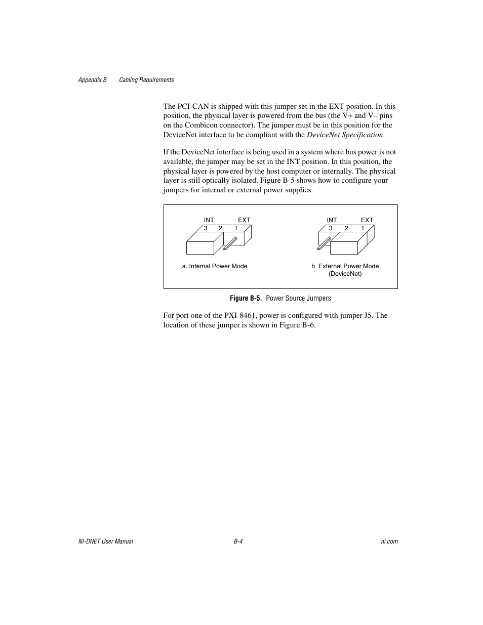 Figure b-5. power source jumpers | National Instruments NI-DNET User Manual | Page 64 / 86