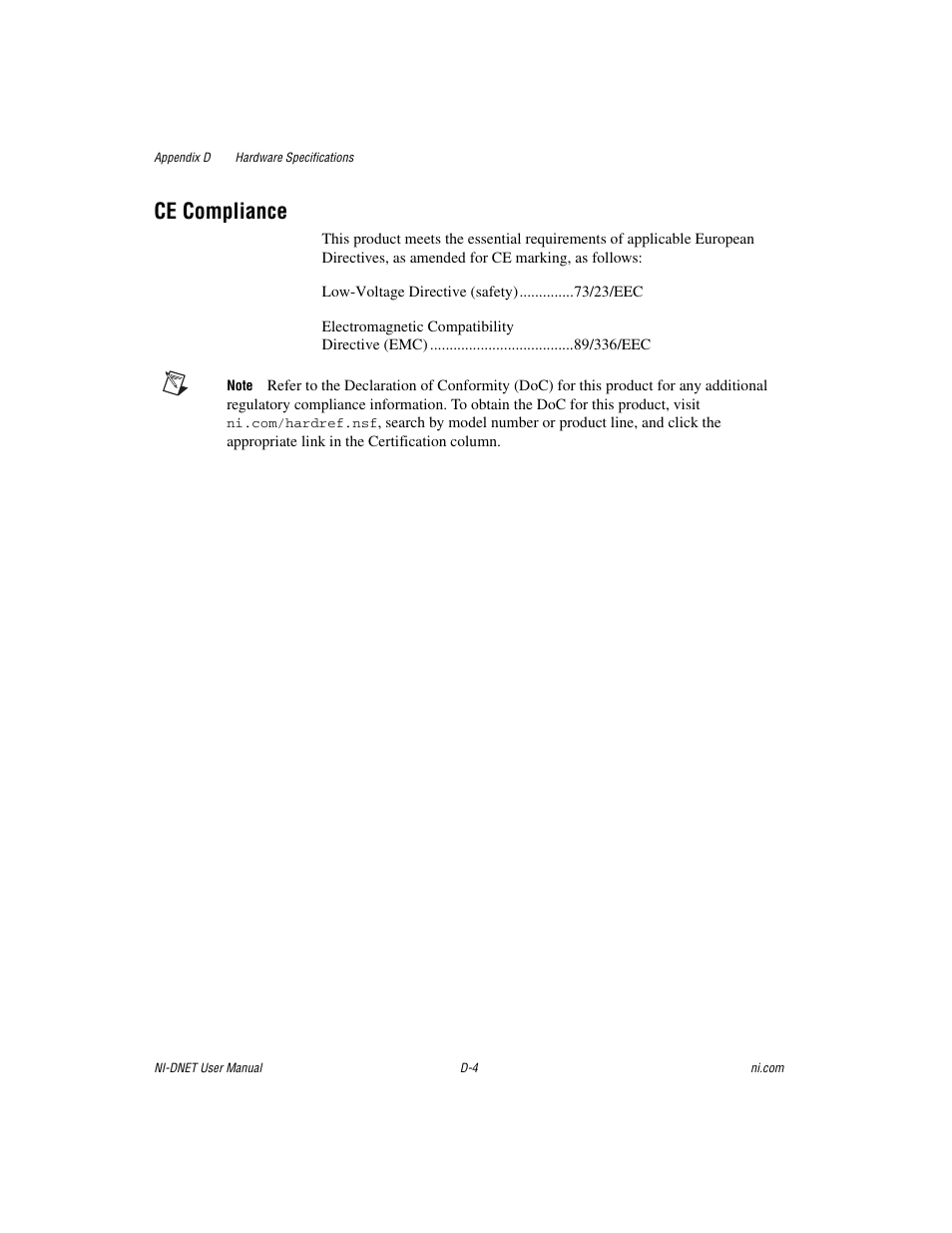 Ce compliance | National Instruments NI-DNET User Manual | Page 76 / 86