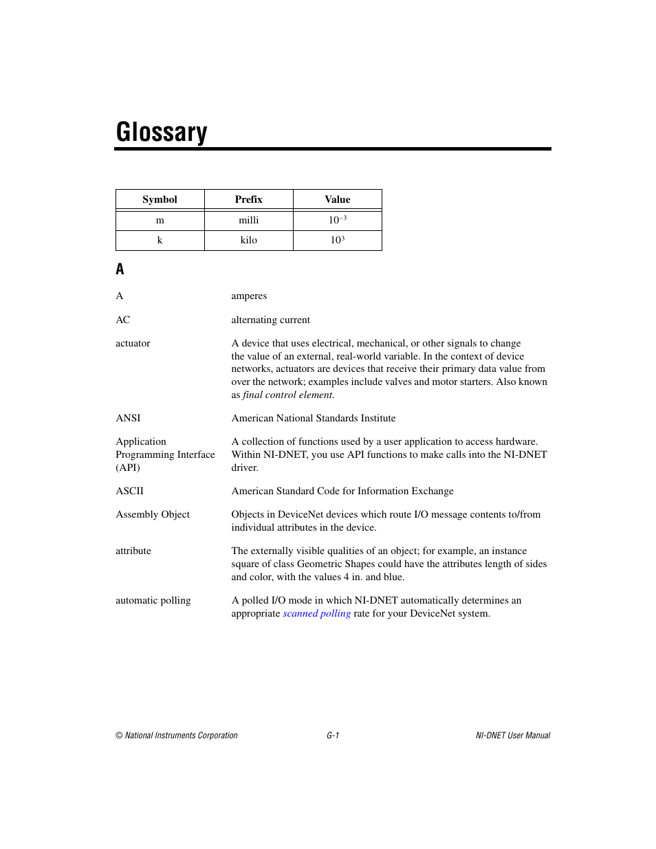Glossary | National Instruments NI-DNET User Manual | Page 78 / 86
