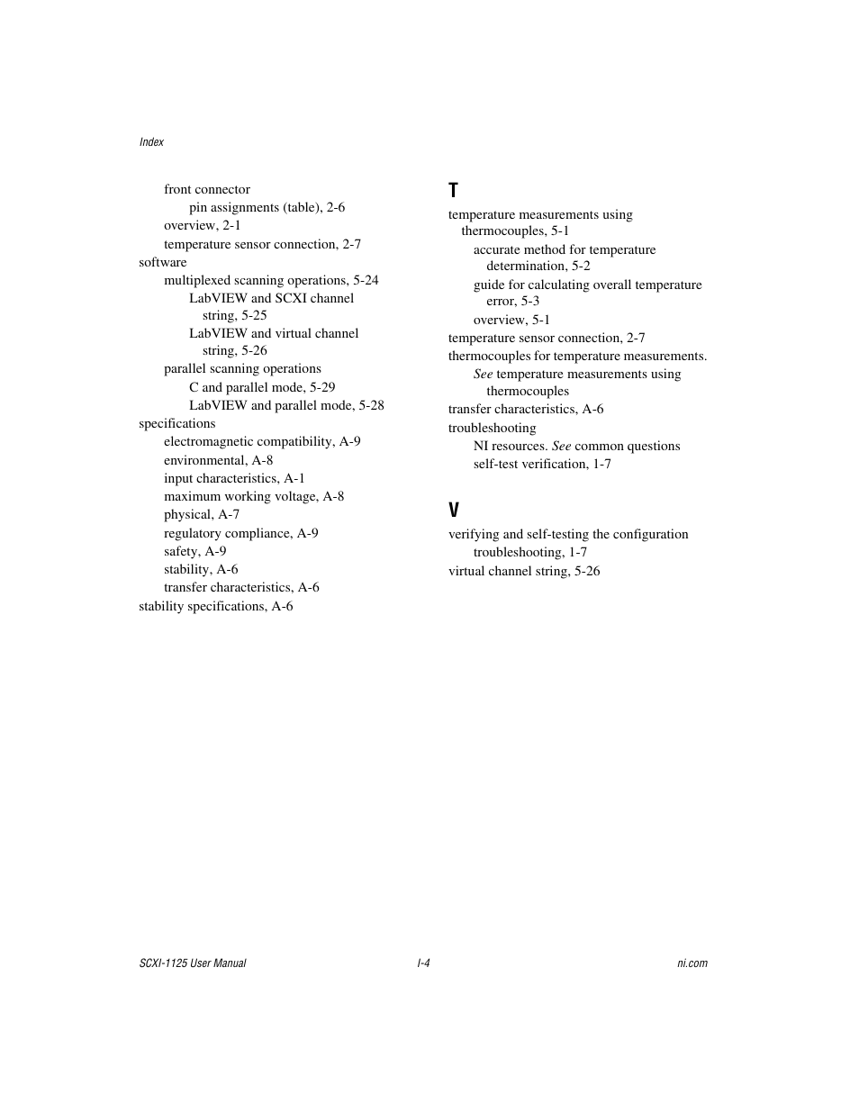 T - v | National Instruments Module SCXI-1125 User Manual | Page 101 / 101