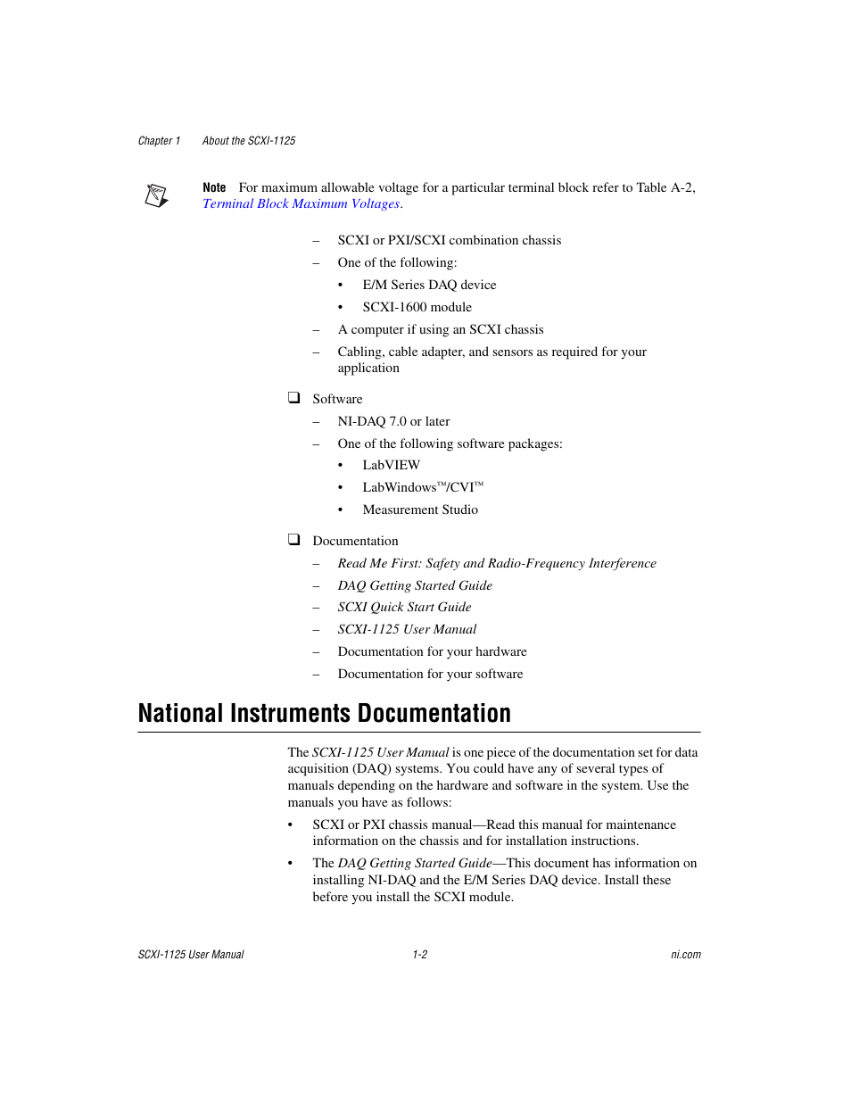 National instruments documentation, National instruments documentation -2 | National Instruments Module SCXI-1125 User Manual | Page 11 / 101