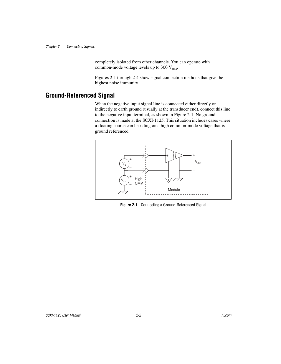Ground-referenced signal, Figure 2-1. connecting a ground-referenced signal, Ground-referenced signal -2 | National Instruments Module SCXI-1125 User Manual | Page 19 / 101
