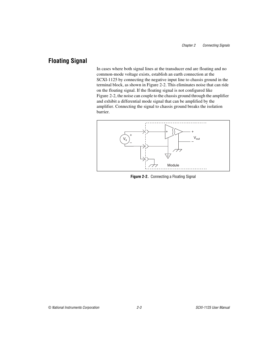 Floating signal, Figure 2-2. connecting a floating signal, Floating signal -3 | National Instruments Module SCXI-1125 User Manual | Page 20 / 101