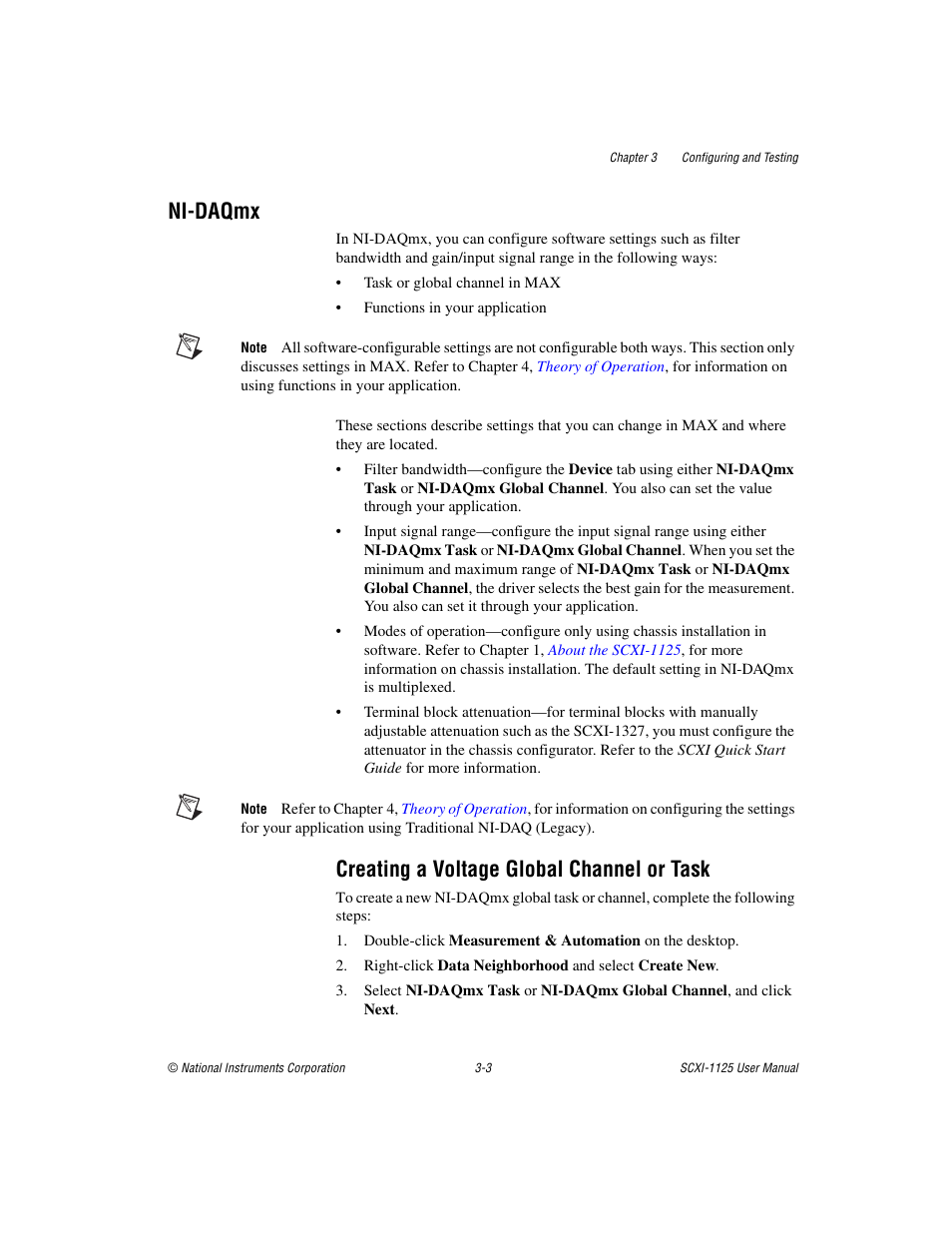 Ni-daqmx, Creating a voltage global channel or task, Ni-daqmx -3 | Creating a voltage global channel or task -3 | National Instruments Module SCXI-1125 User Manual | Page 28 / 101