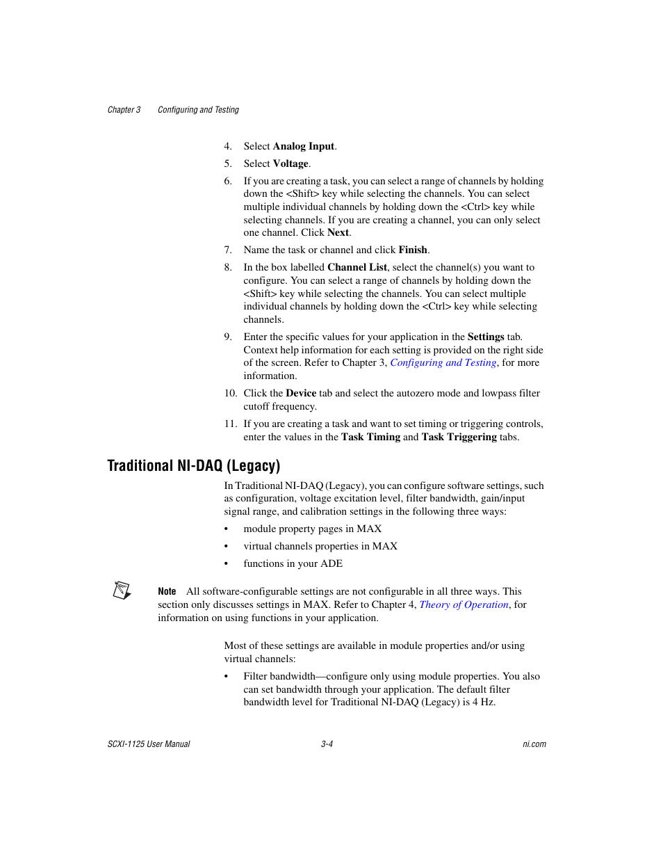 Traditional ni-daq (legacy), Traditional ni-daq (legacy) -4, Or the | Secti | National Instruments Module SCXI-1125 User Manual | Page 29 / 101