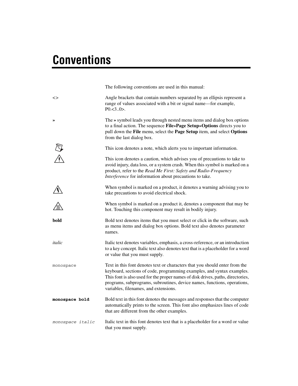Conventions | National Instruments Module SCXI-1125 User Manual | Page 4 / 101