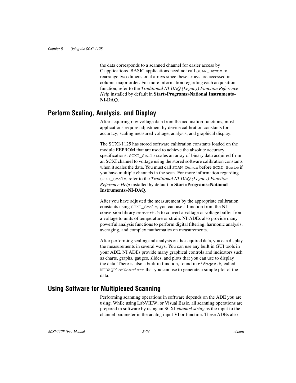 Perform scaling, analysis, and display, Using software for multiplexed scanning | National Instruments Module SCXI-1125 User Manual | Page 61 / 101