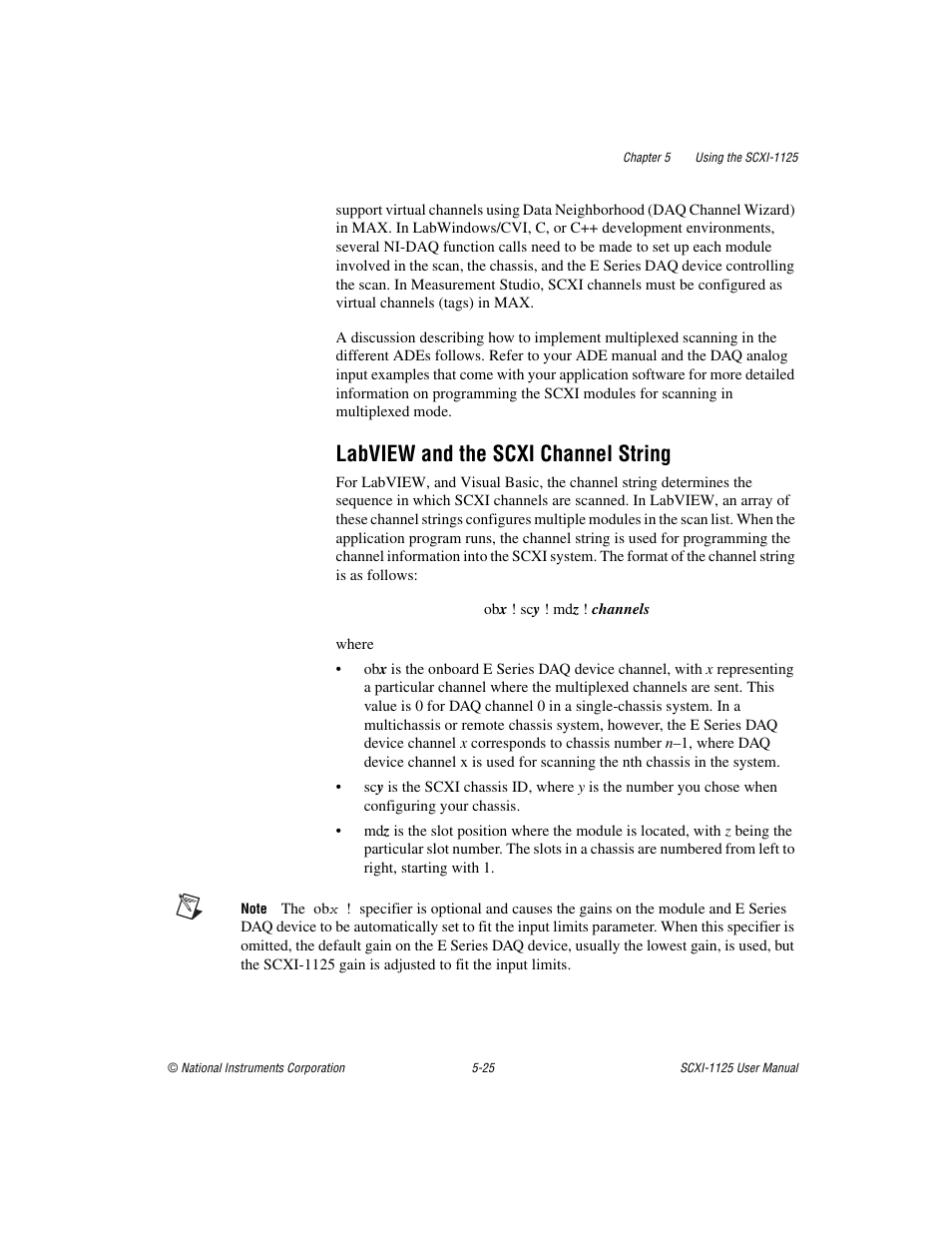 Labview and the scxi channel string, Labview and the scxi channel string -25 | National Instruments Module SCXI-1125 User Manual | Page 62 / 101