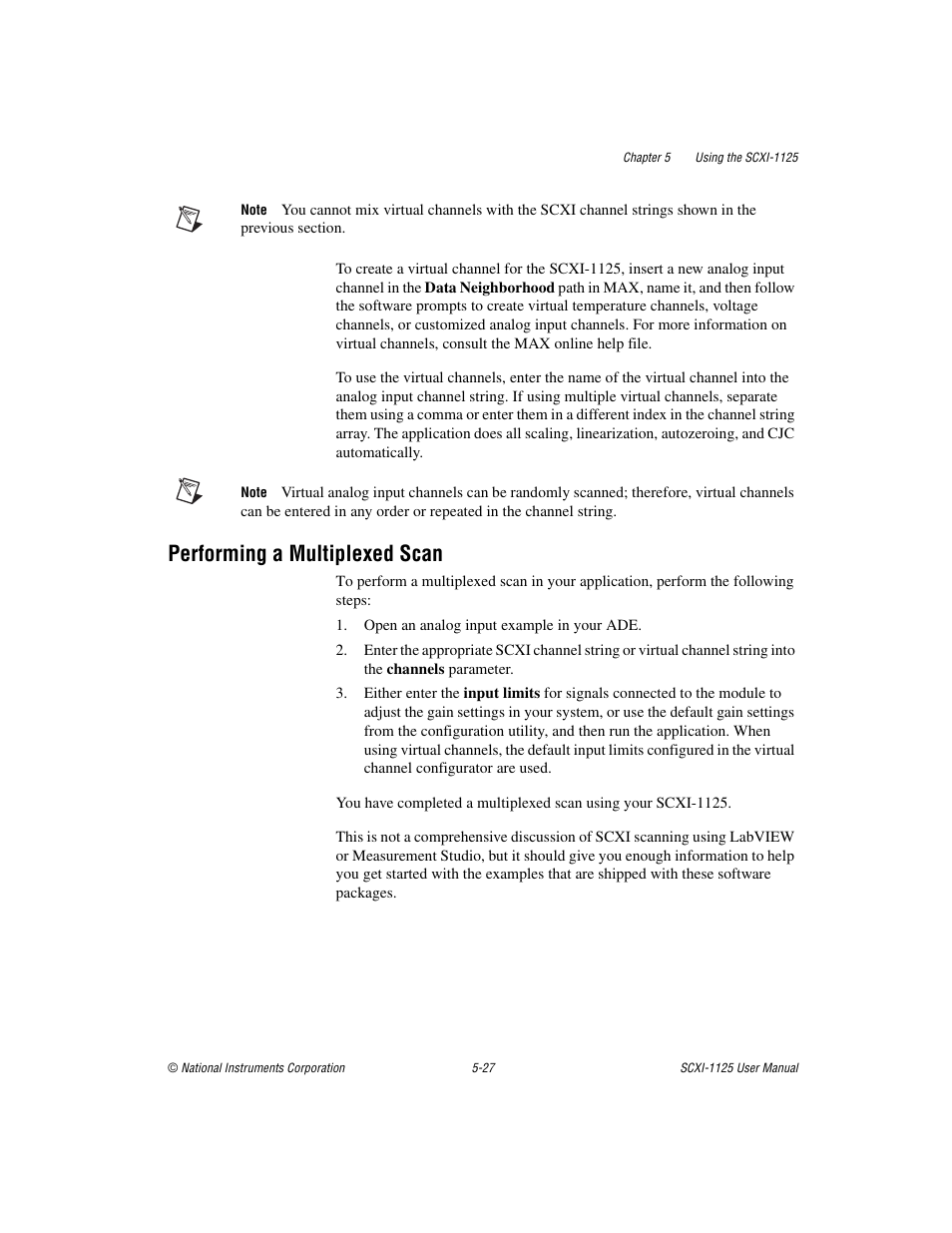 Performing a multiplexed scan, Performing a multiplexed scan -27 | National Instruments Module SCXI-1125 User Manual | Page 64 / 101