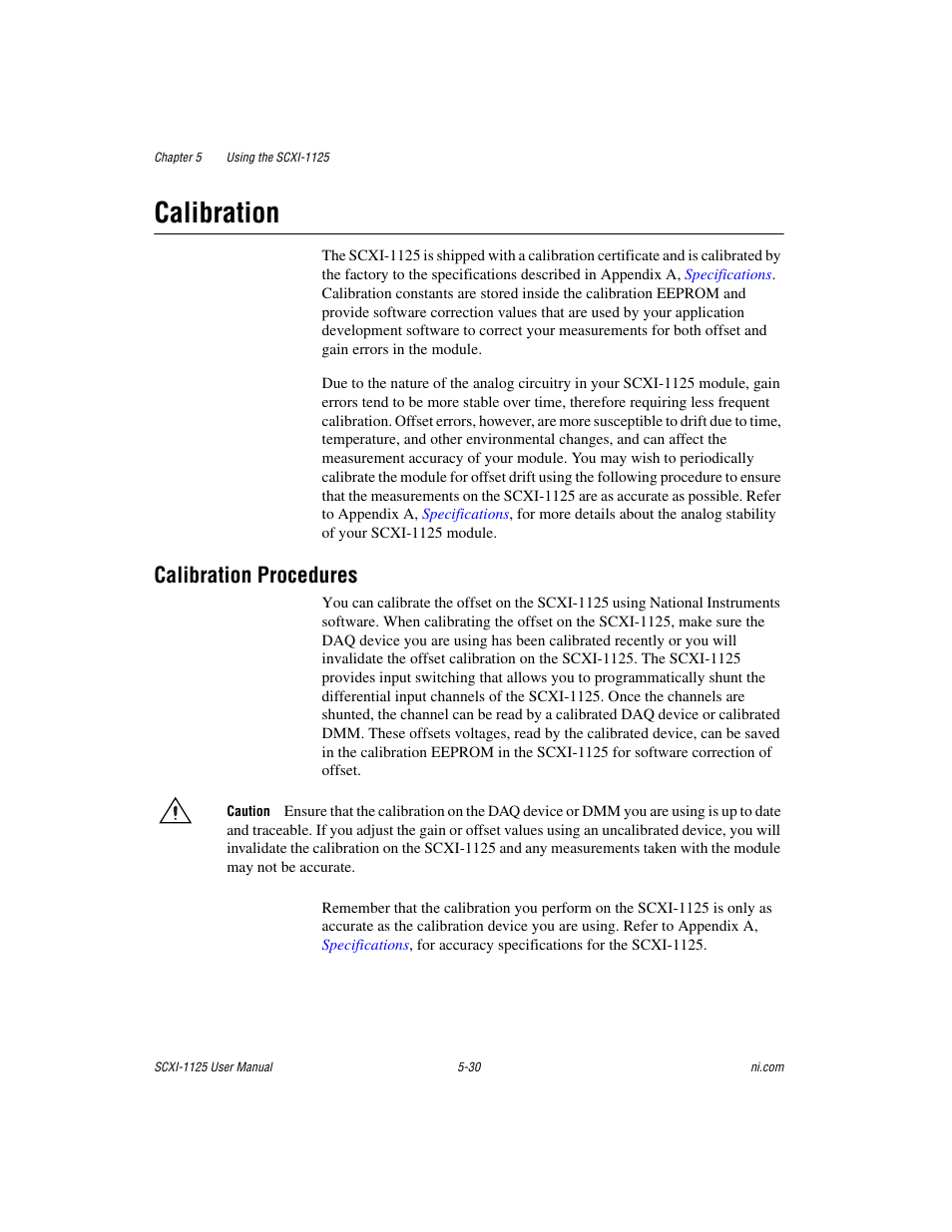 Calibration, Calibration procedures, Calibration -30 | Calibration procedures -30 | National Instruments Module SCXI-1125 User Manual | Page 67 / 101