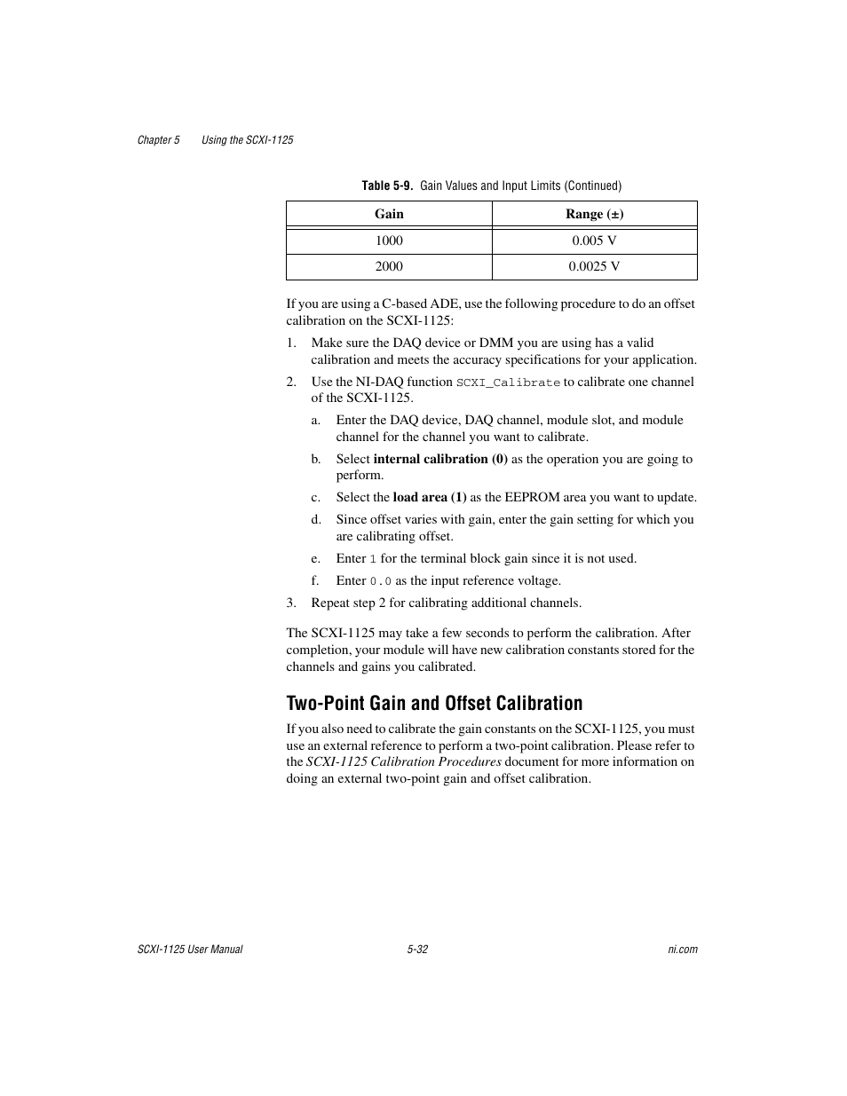 Two-point gain and offset calibration, Two-point gain and offset calibration -32 | National Instruments Module SCXI-1125 User Manual | Page 69 / 101