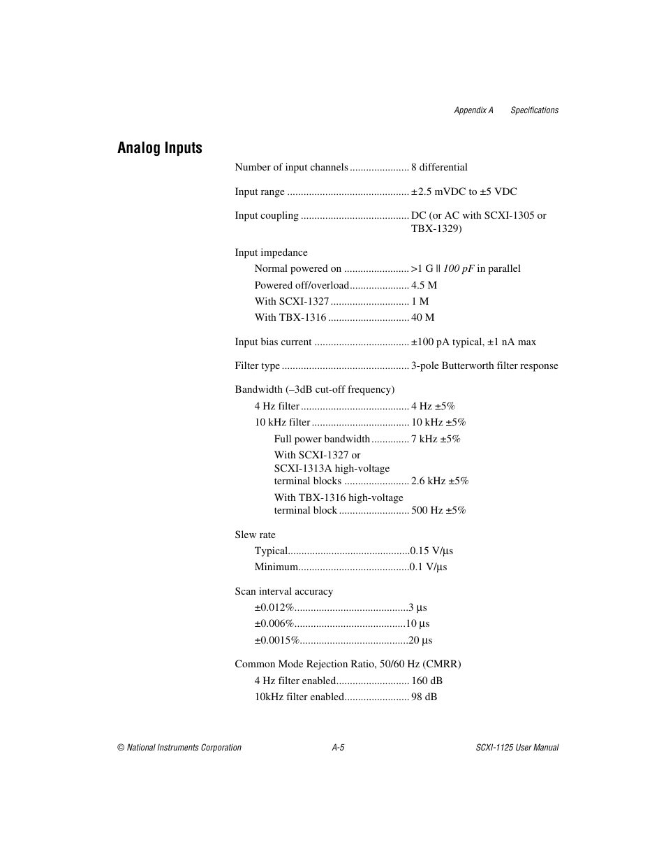 Analog inputs | National Instruments Module SCXI-1125 User Manual | Page 74 / 101
