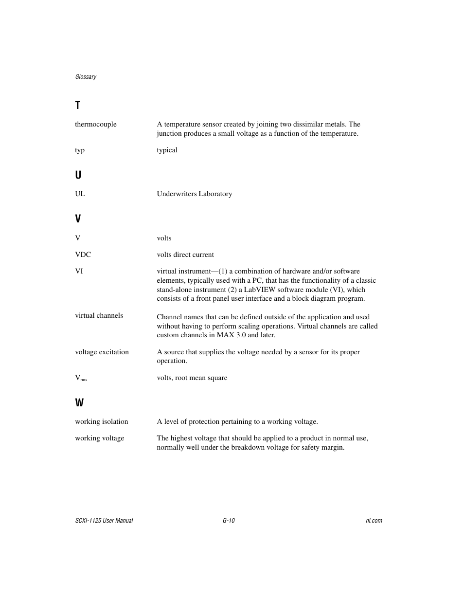 T - w | National Instruments Module SCXI-1125 User Manual | Page 97 / 101