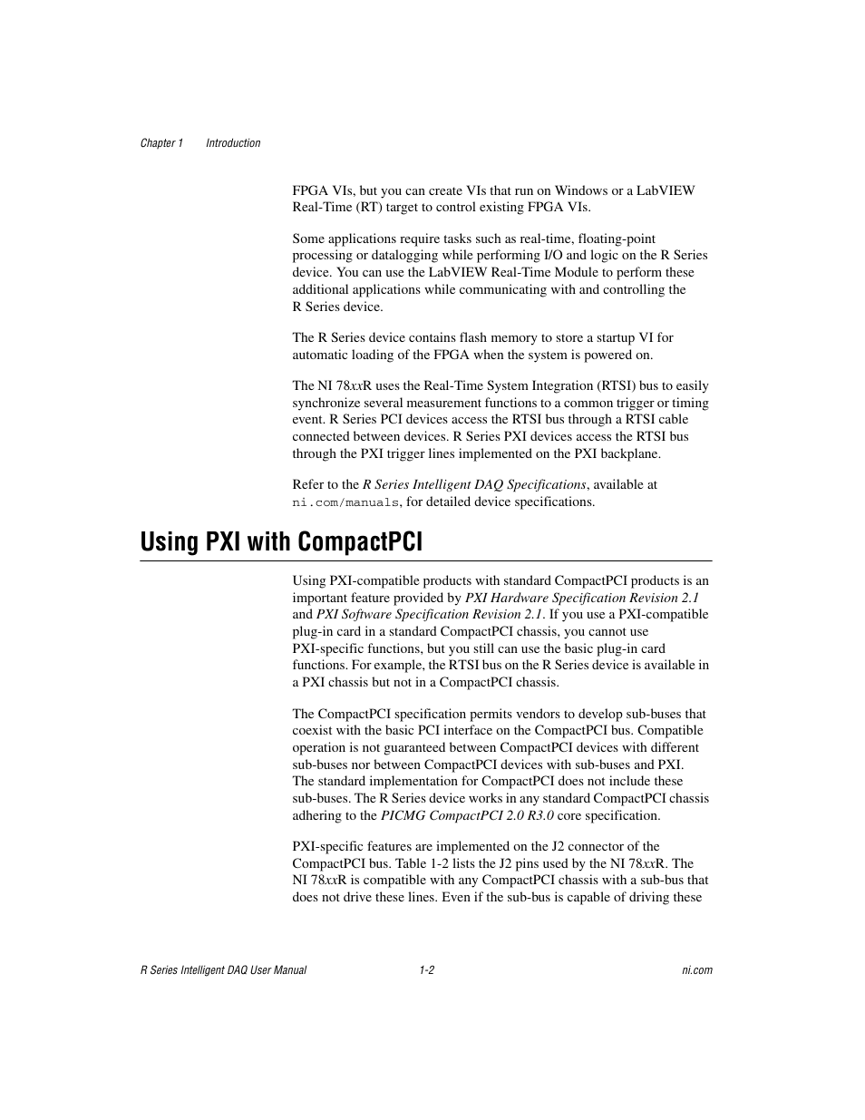 Using pxi with compactpci, Using pxi with compactpci -2 | National Instruments NI 784xR User Manual | Page 12 / 74