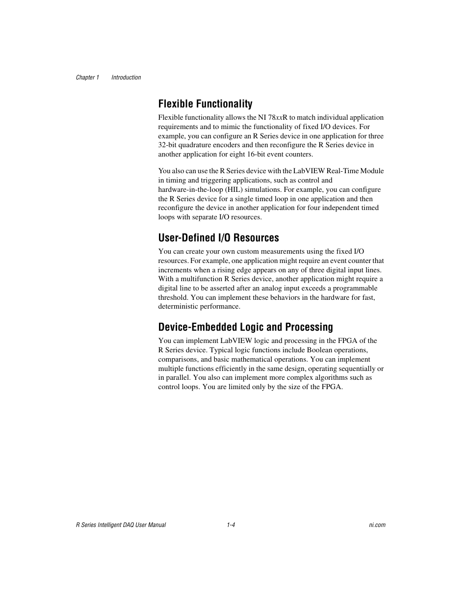Flexible functionality, User-defined i/o resources, Device-embedded logic and processing | National Instruments NI 784xR User Manual | Page 14 / 74