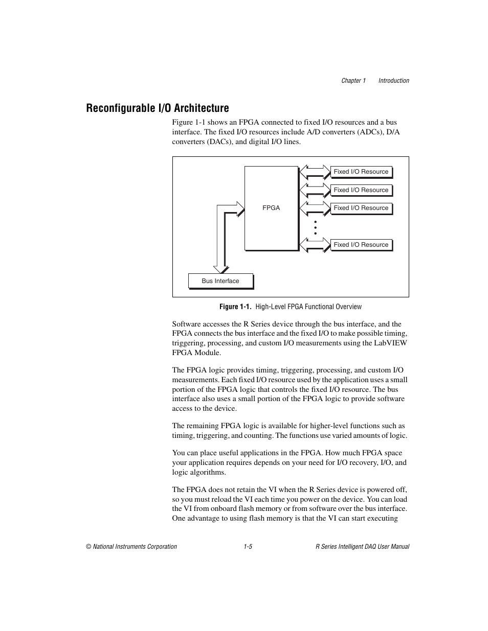 Reconfigurable i/o architecture, Figure 1-1. high-level fpga functional overview, Reconfigurable i/o architecture -5 | National Instruments NI 784xR User Manual | Page 15 / 74