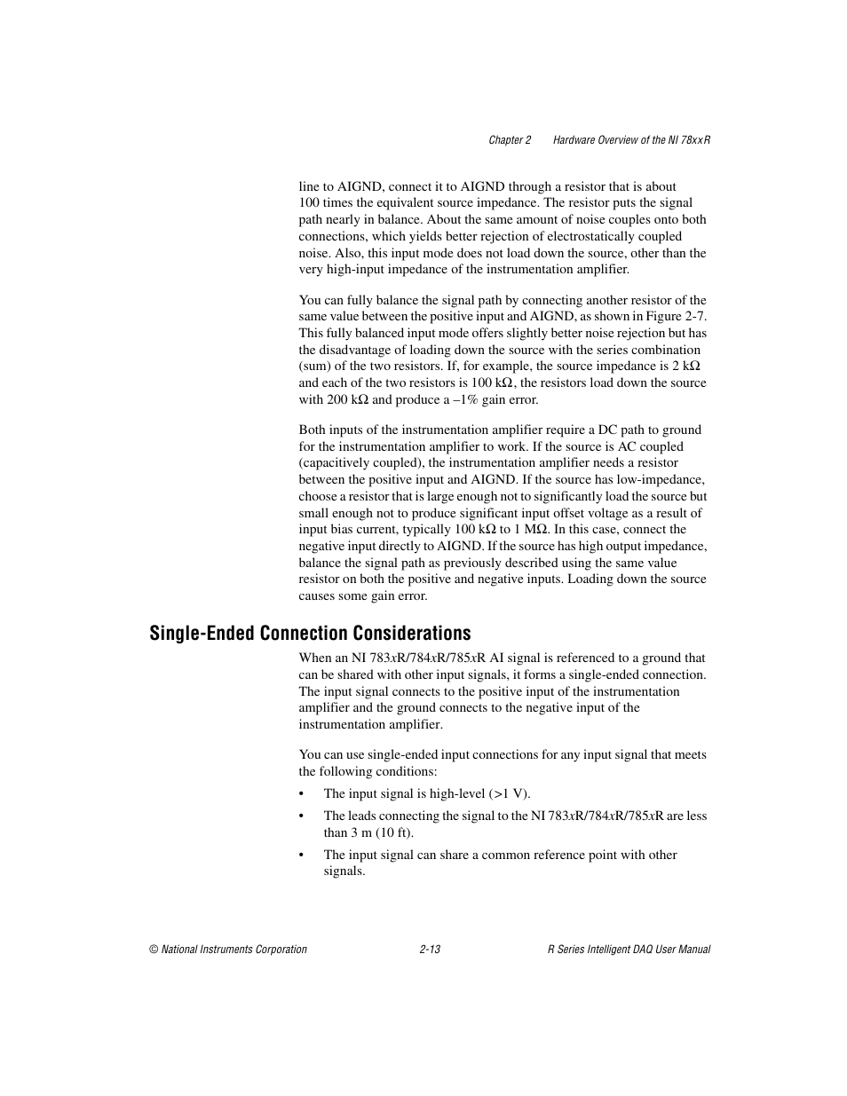 Single-ended connection considerations, Single-ended connection considerations -13 | National Instruments NI 784xR User Manual | Page 34 / 74