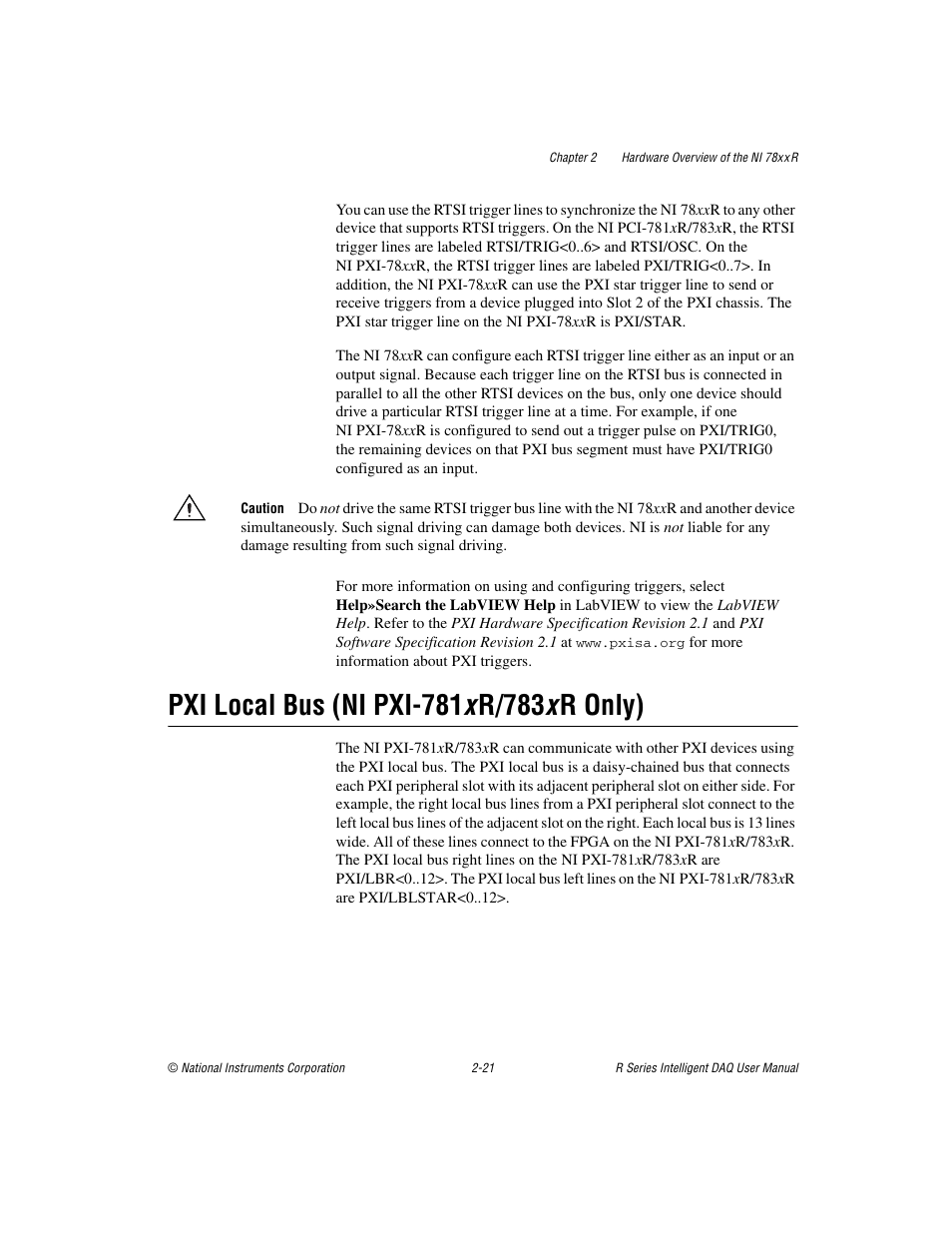 Pxi local bus (ni pxi-781x r/783x r only), Pxi local bus (ni pxi-781 | National Instruments NI 784xR User Manual | Page 42 / 74