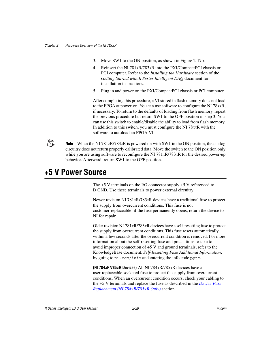 5 v power source, 5 v power source -28 | National Instruments NI 784xR User Manual | Page 49 / 74