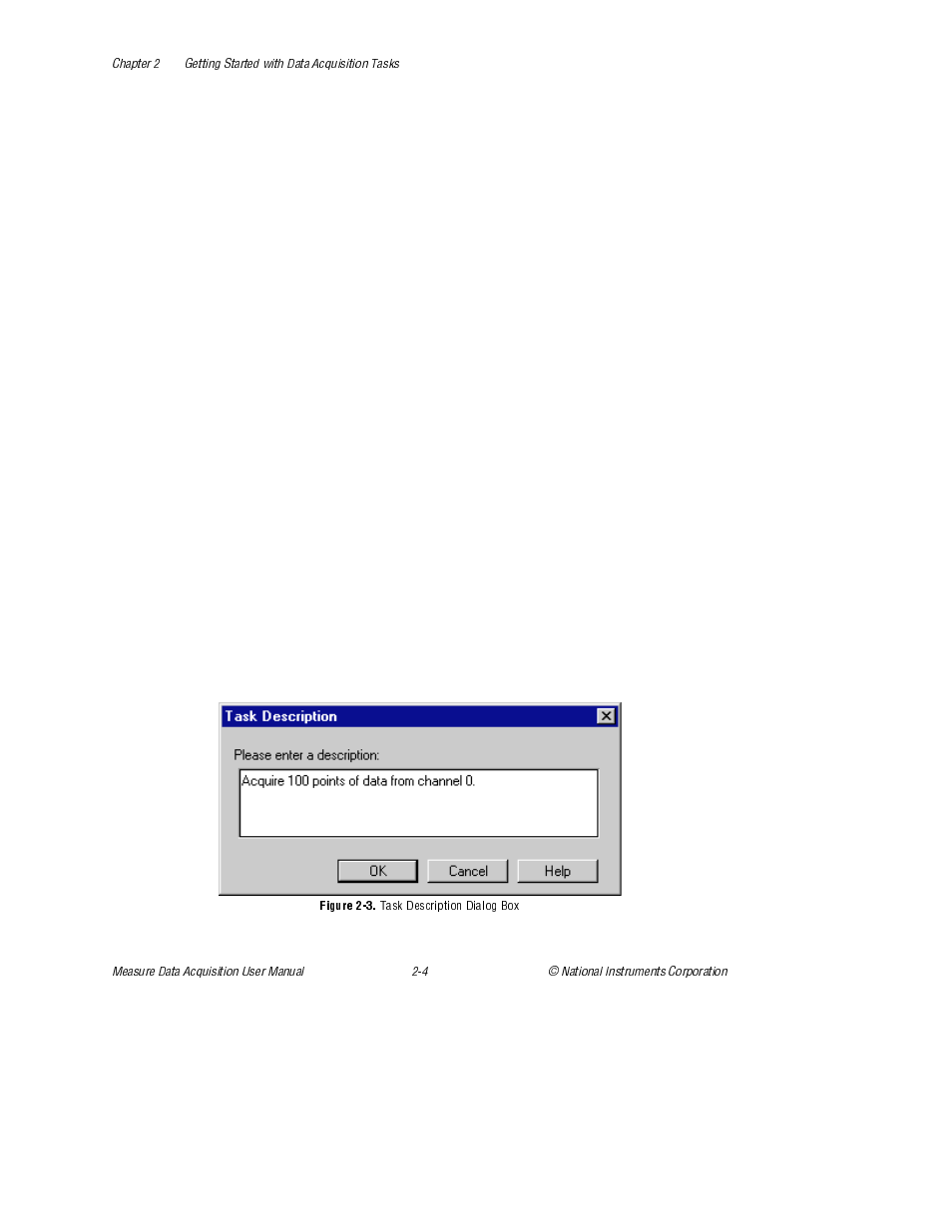 Figure 2-3. task description dialog box, Figure 2-3, Task description dialog box | National Instruments Measure Data Acquisition User Manual | Page 17 / 98