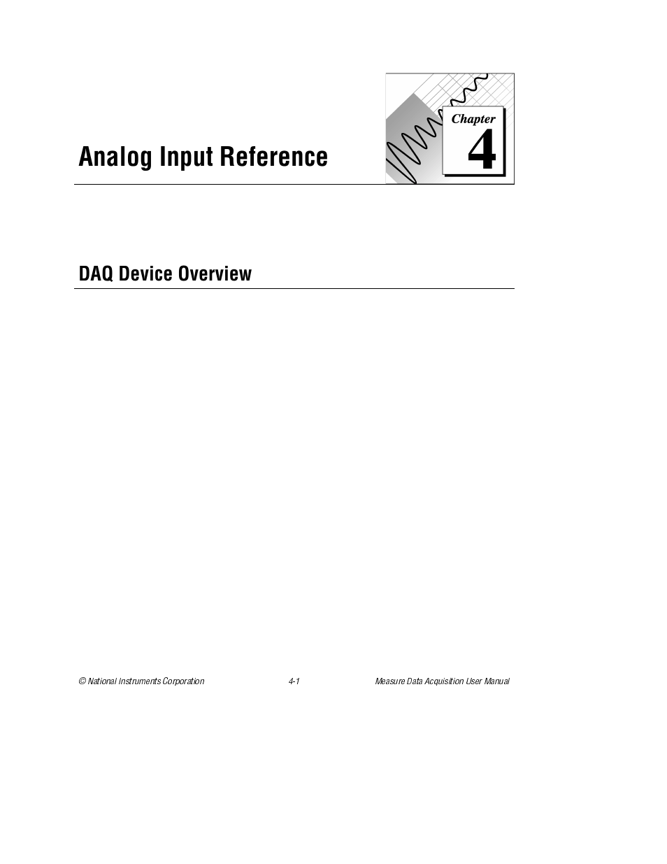 Chapter 4 analog input reference, Daq device overview, Chapter 4 | Analog input reference | National Instruments Measure Data Acquisition User Manual | Page 29 / 98