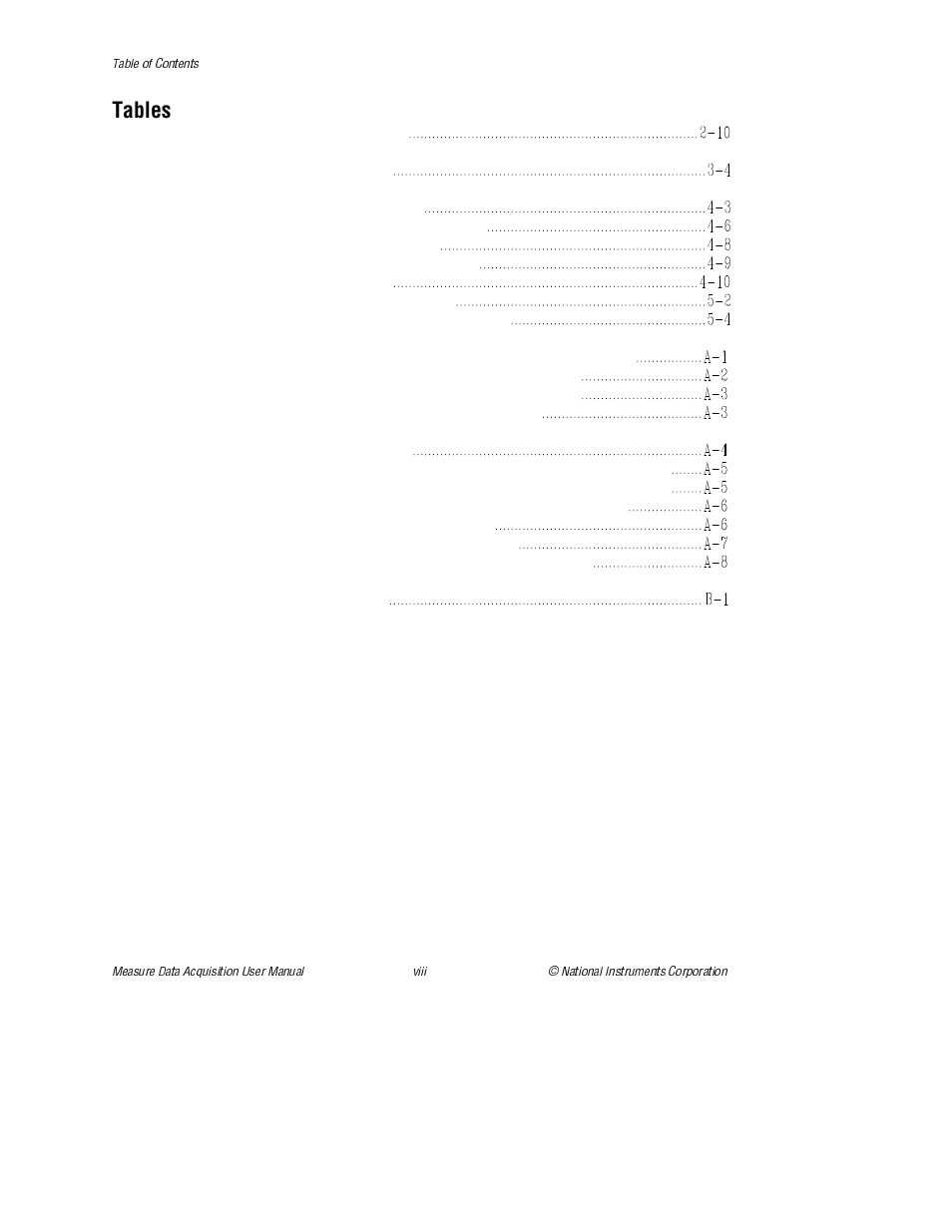 Tables | National Instruments Measure Data Acquisition User Manual | Page 7 / 98