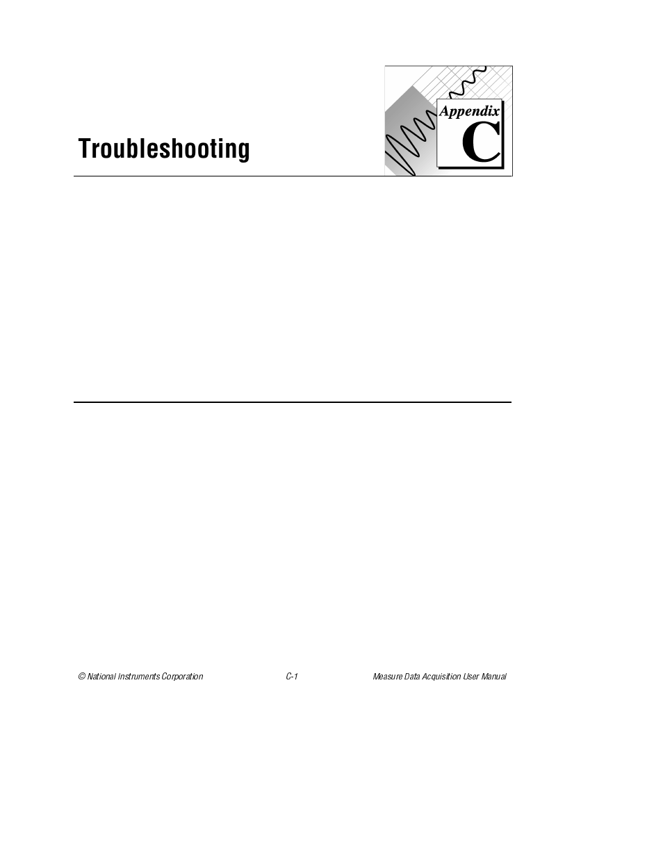 Appendix c troubleshooting, Appendix c, Trouble shooting | Troubleshooting | National Instruments Measure Data Acquisition User Manual | Page 73 / 98