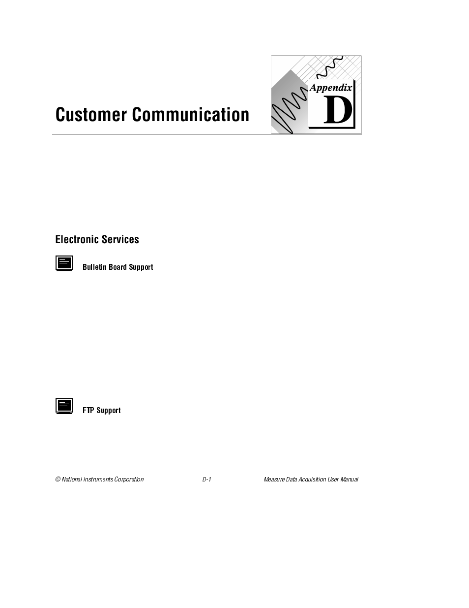 Appendix d customer communication, Appendix d, Customer communication | Electronic services | National Instruments Measure Data Acquisition User Manual | Page 75 / 98