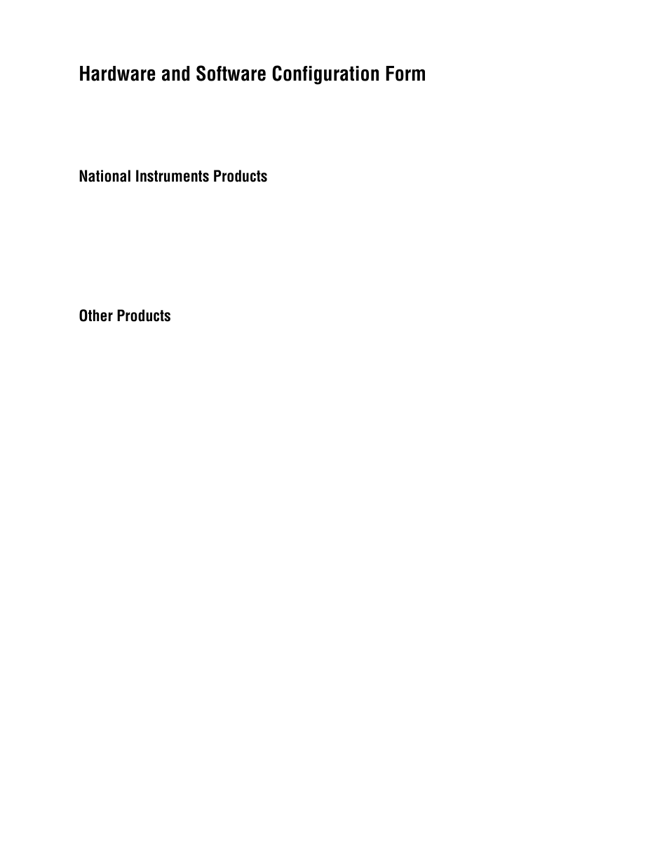 Hardware and software configuration form, National instruments products, Other products | National Instruments Measure Data Acquisition User Manual | Page 79 / 98