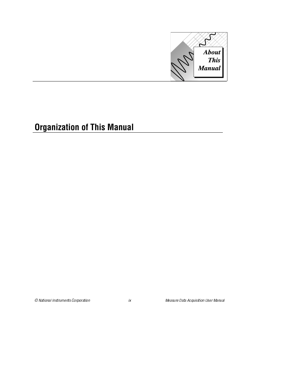 About this manual, Organization of this manual | National Instruments Measure Data Acquisition User Manual | Page 8 / 98
