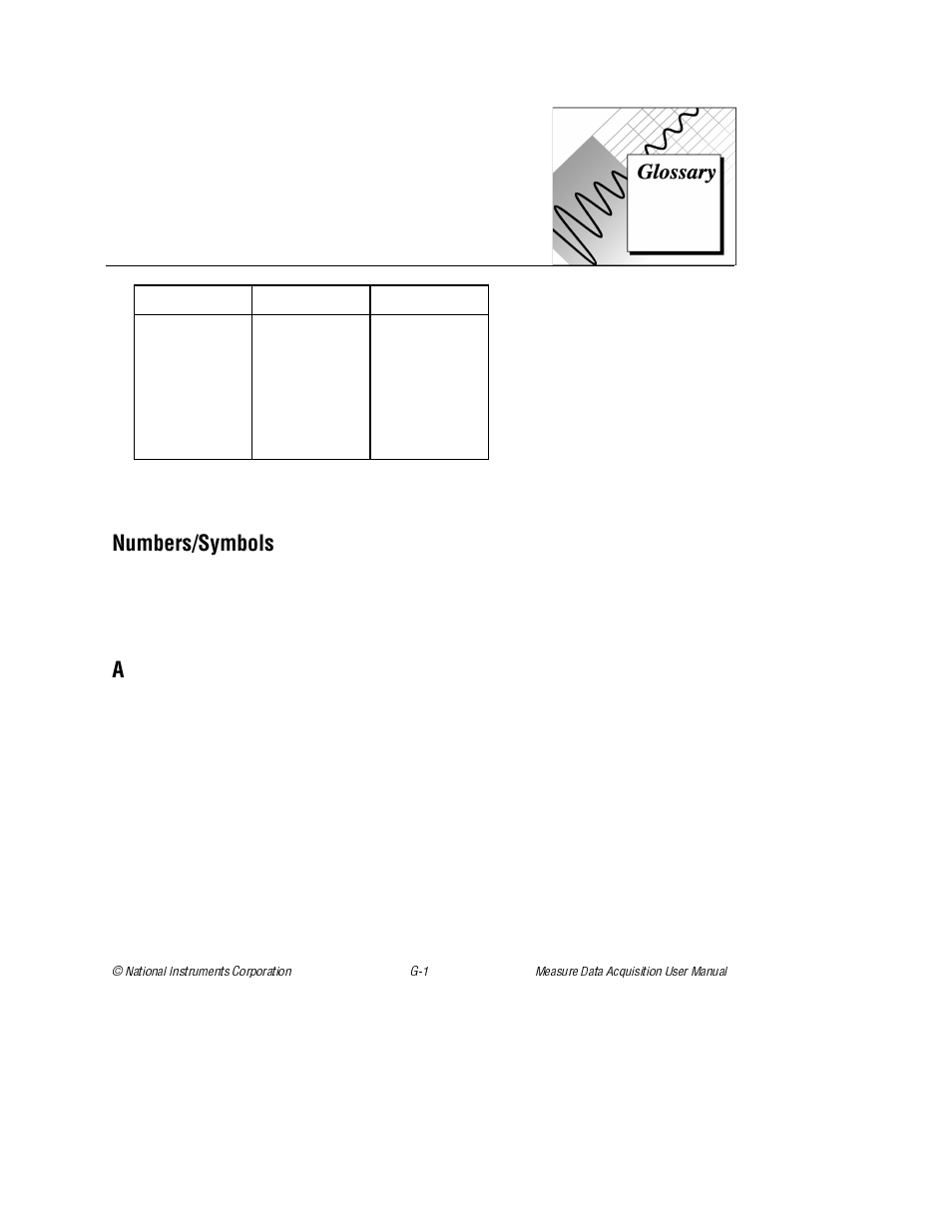 Glossary, Numbers/symbols | National Instruments Measure Data Acquisition User Manual | Page 85 / 98