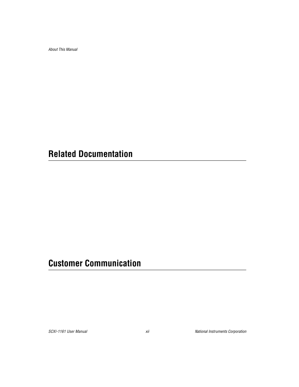 Related documentation, Customer communication | National Instruments SCXI-1161 User Manual | Page 10 / 60